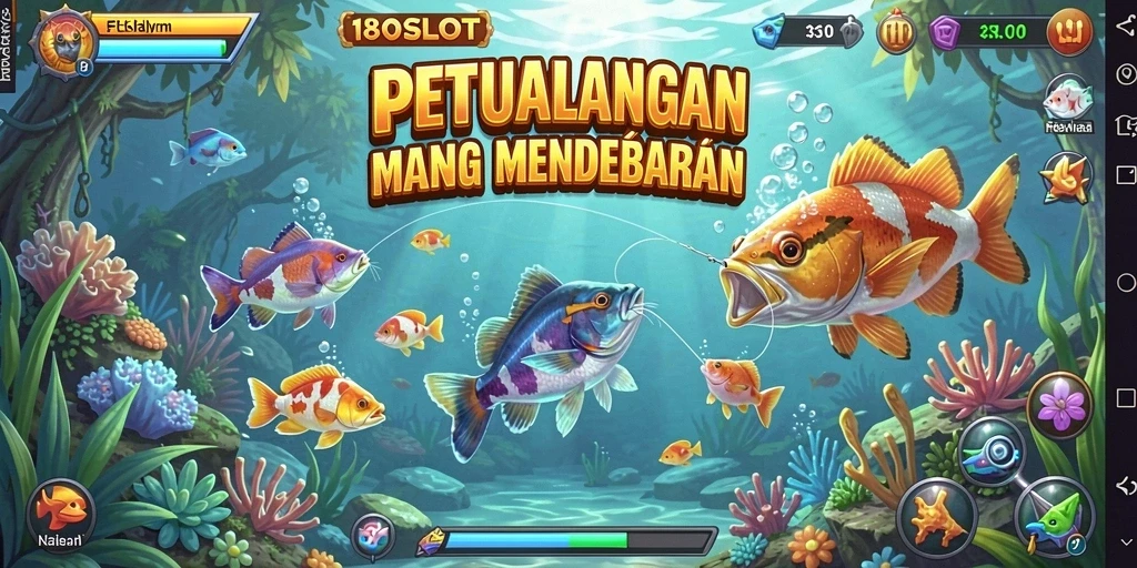 Gameplay menarik di 180SLOT dengan berbagai ikan dan lokasi memancing.