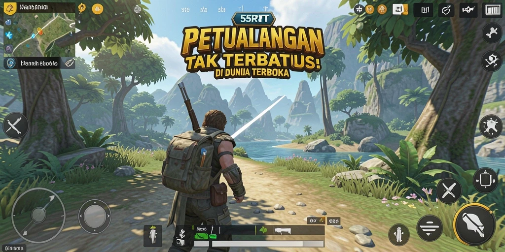 Gameplay 55RT menampilkan petualangan seru di dunia terbuka.