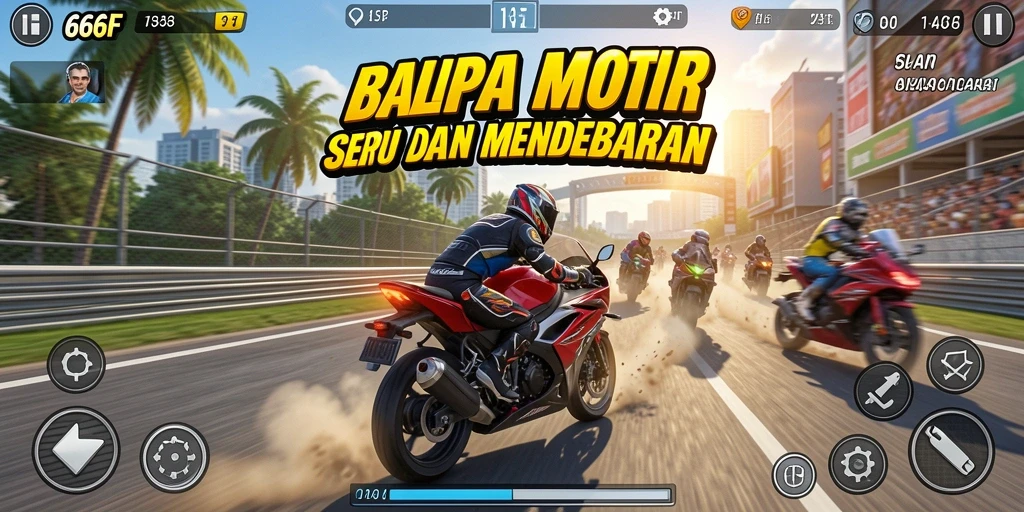 Gameplay balapan motor yang mendebarkan dan menantang.