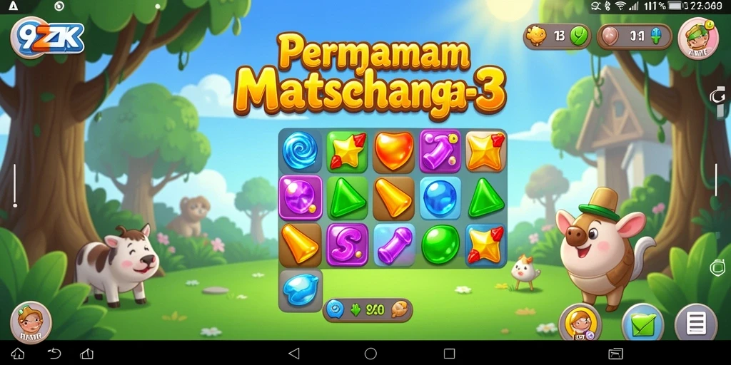 Tangkapan layar utama 9ZK menampilkan gameplay yang seru dan penuh warna.