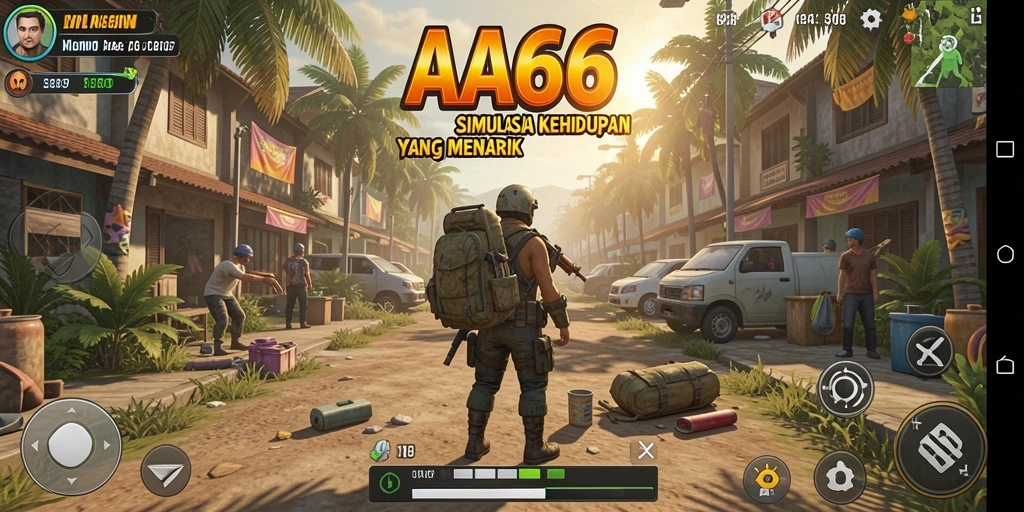 Screenshot gameplay menunjukkan karakter menjelajahi lingkungan dalam AA666.