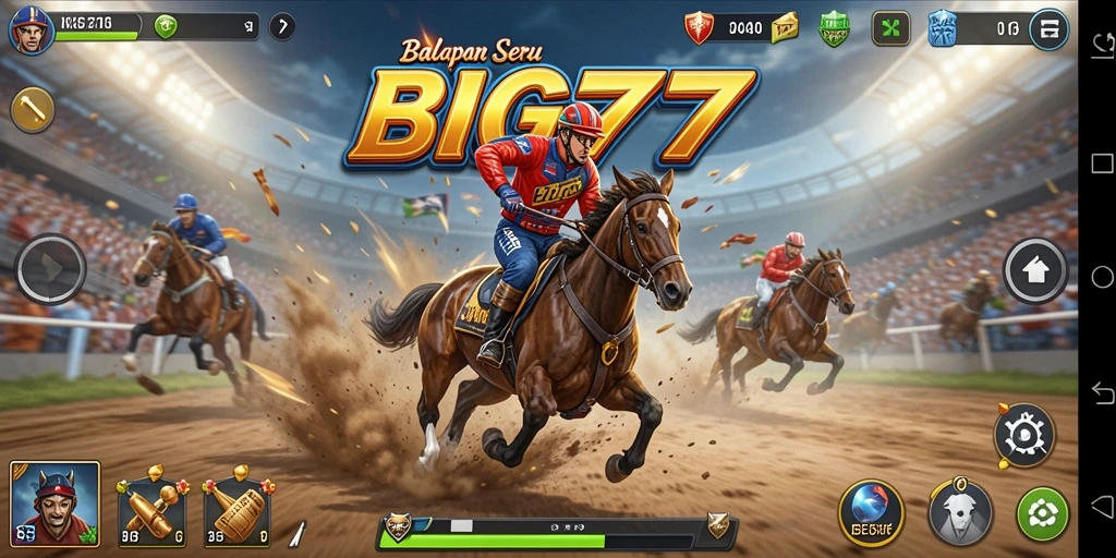 Gameplay seru BIG77 menampilkan balapan yang penuh aksi.