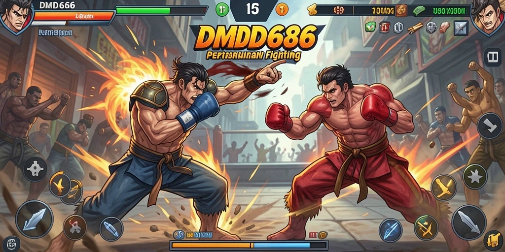 Tampilan gameplay DMD686 yang penuh aksi dan pertarungan sengit.