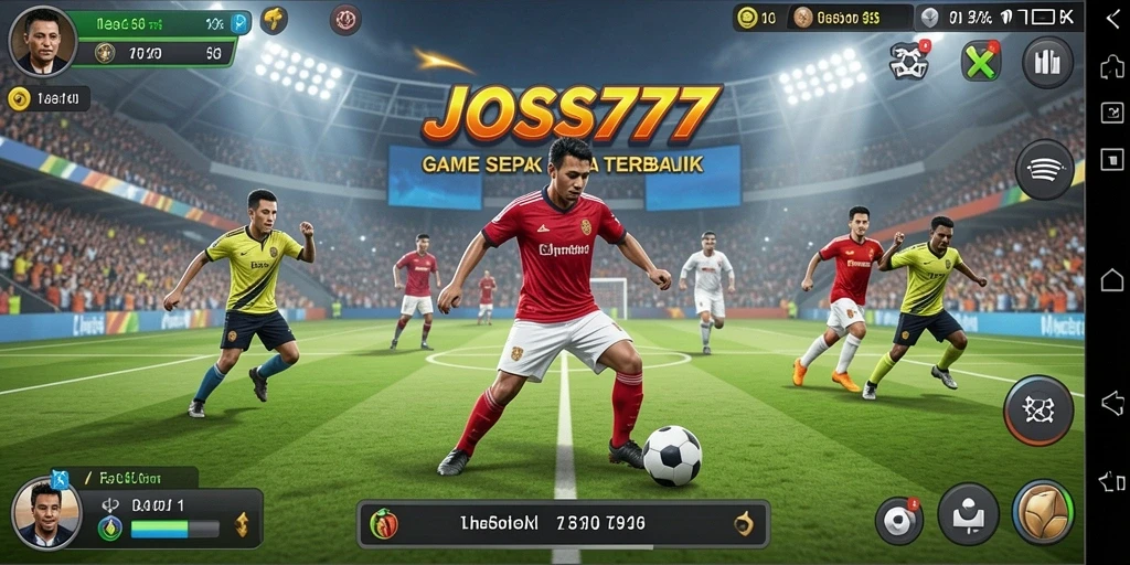Tampilan gameplay seru dalam JOSS777 dengan aksi sepak bola menegangkan.