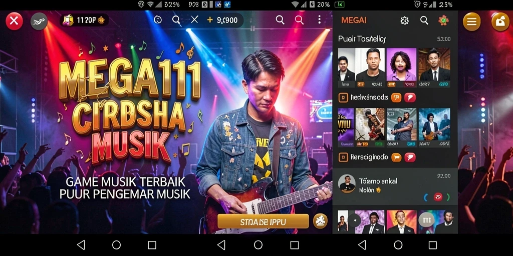Screenshot gameplay MEGA111 menampilkan interaksi pengguna dengan musik.