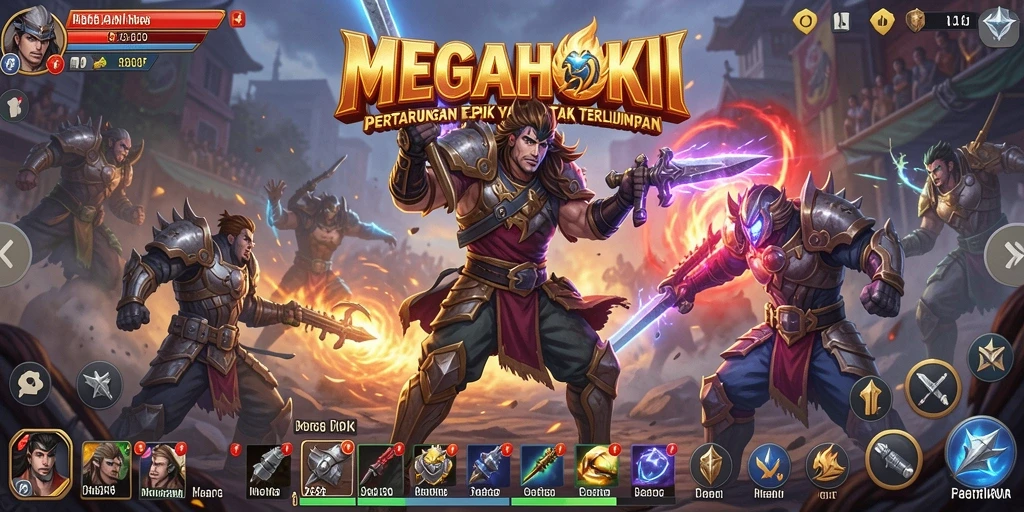 Tangkapan layar gameplay pertarungan seru MEGAHOKI dengan grafis menawan.