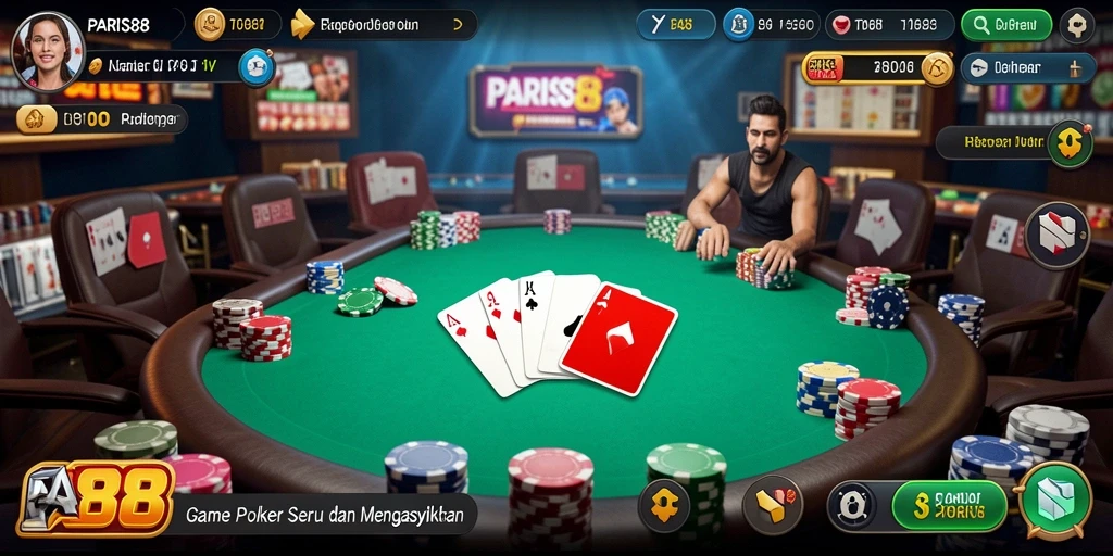 Tampilan gameplay poker yang mendebarkan di PARIS88.