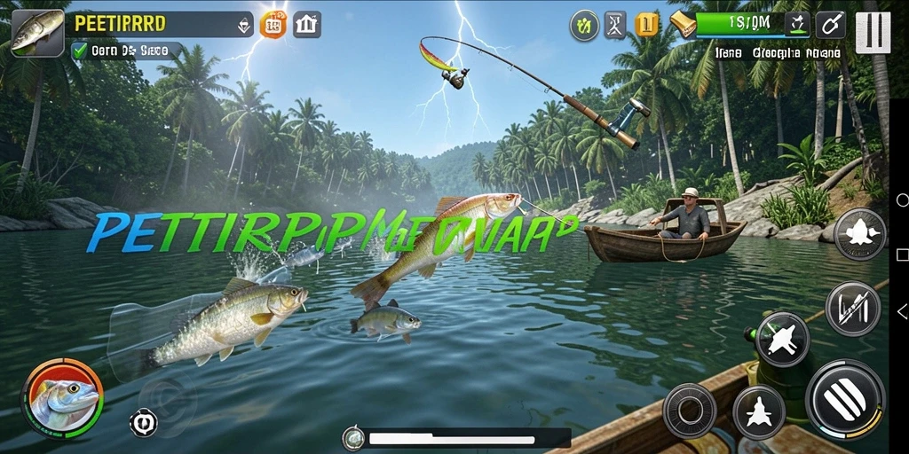 Gameplay PETIRRP dengan aksi memancing yang seru dan realistis.