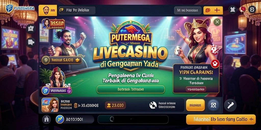 Screenshot gameplay PUTERMEGA yang menampilkan dealer langsung dan suasana kasino.