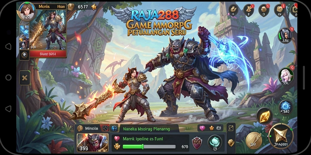 Screenshot gameplay RAJA288 menampilkan pertarungan epik dalam dunia MMORPG.
