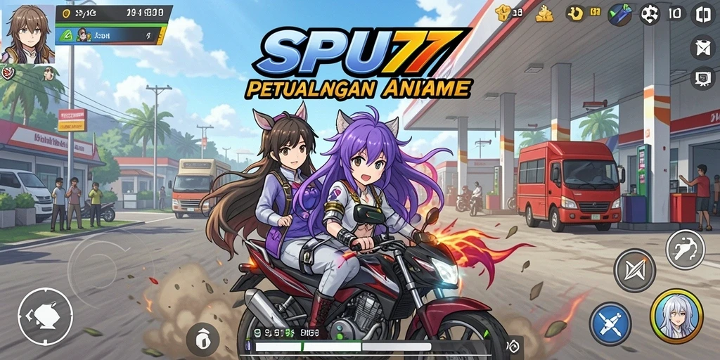 Tampilan menarik dari gameplay SPBU77 yang menampilkan aksi karakter Anime.
