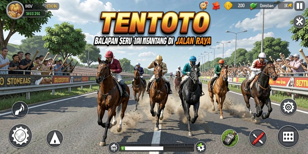 Screenshot TENTOTO menampilkan aksi balapan yang mendebarkan di jalan raya.